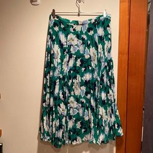 Anthropologie Maeve Claremont Pull On Pleated Midi Skirt Green Floral Large